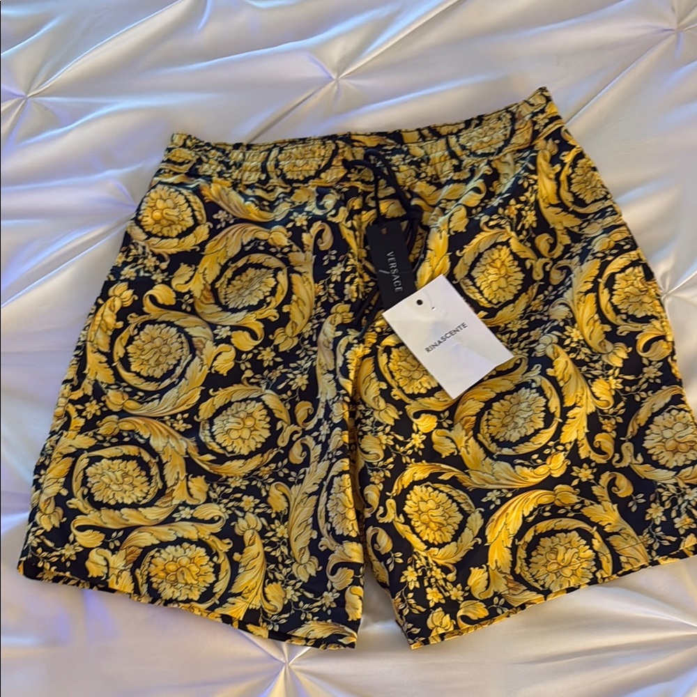 Versace Black and Gold Baroque Pattern Shorts